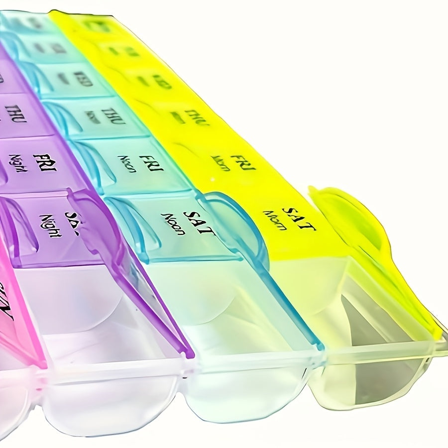 Colorful 28-Compartment Pill Organizer - Portable, Large Capacity Health Care Box, Durable Plastic, Easy-to-Use with Day & Time Labels, 0.98x4.72 inches - Perfect for Daily Medication Management, Pill Box