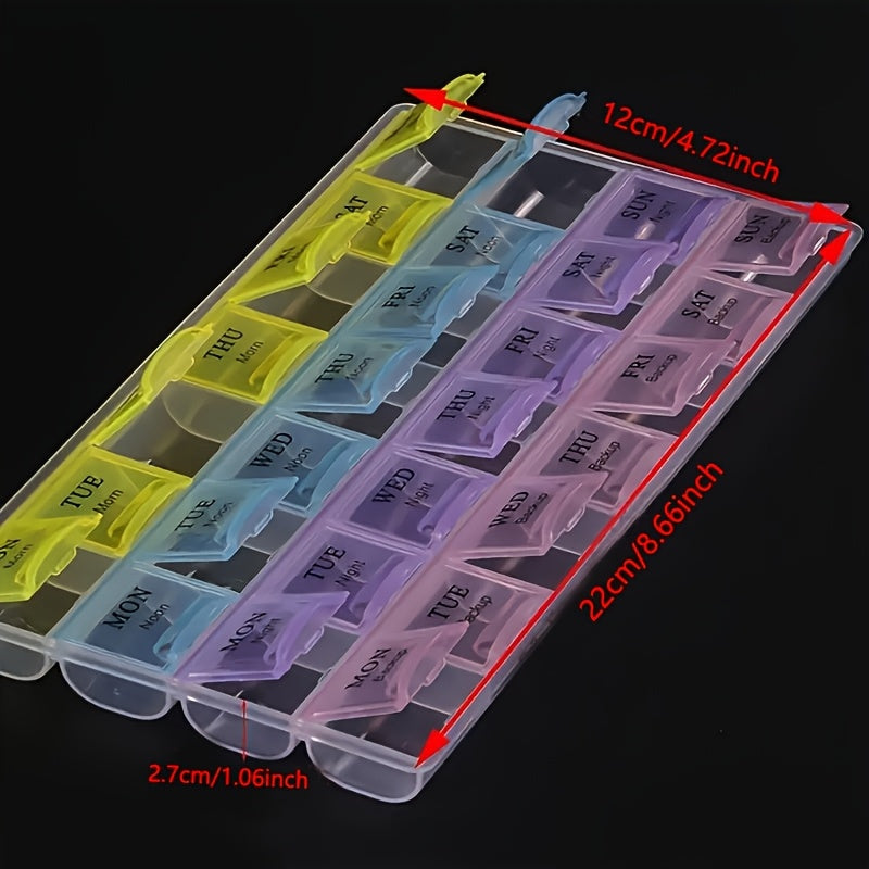 Colorful 28-Compartment Pill Organizer - Portable, Large Capacity Health Care Box, Durable Plastic, Easy-to-Use with Day & Time Labels, 0.98x4.72 inches - Perfect for Daily Medication Management, Pill Box