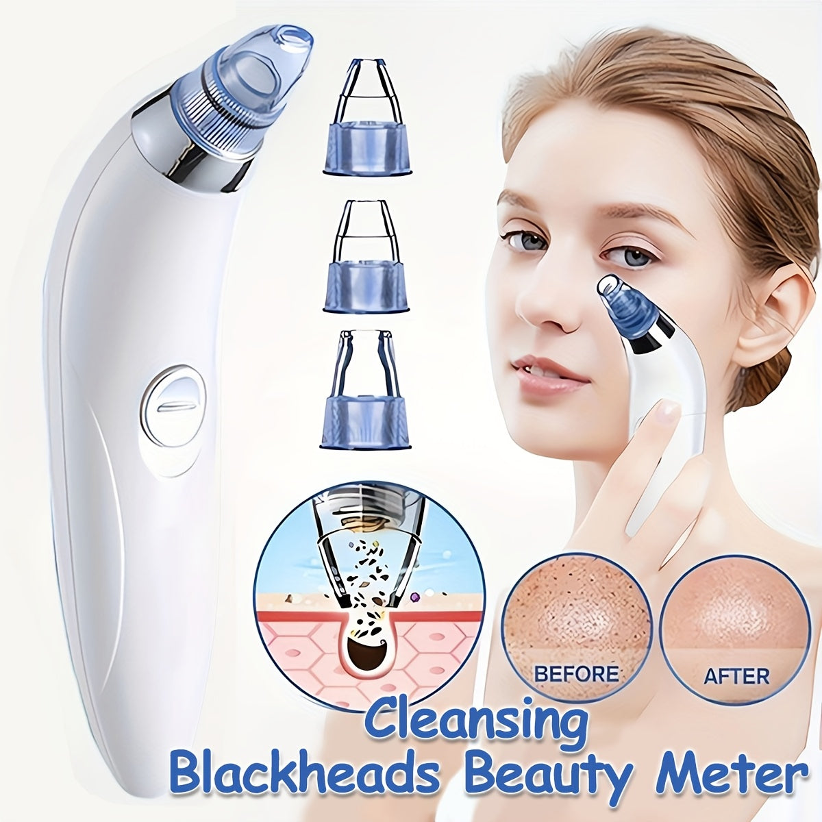 Cleansing Blackheads Beauty Meter, Powerful Portable Facial Pore Cleaner with 4 Probes, Cleansing Blackhead in Gentle and Safe Way without Squeezing Pain for Women and Men. Your Personal Professional Beautician.