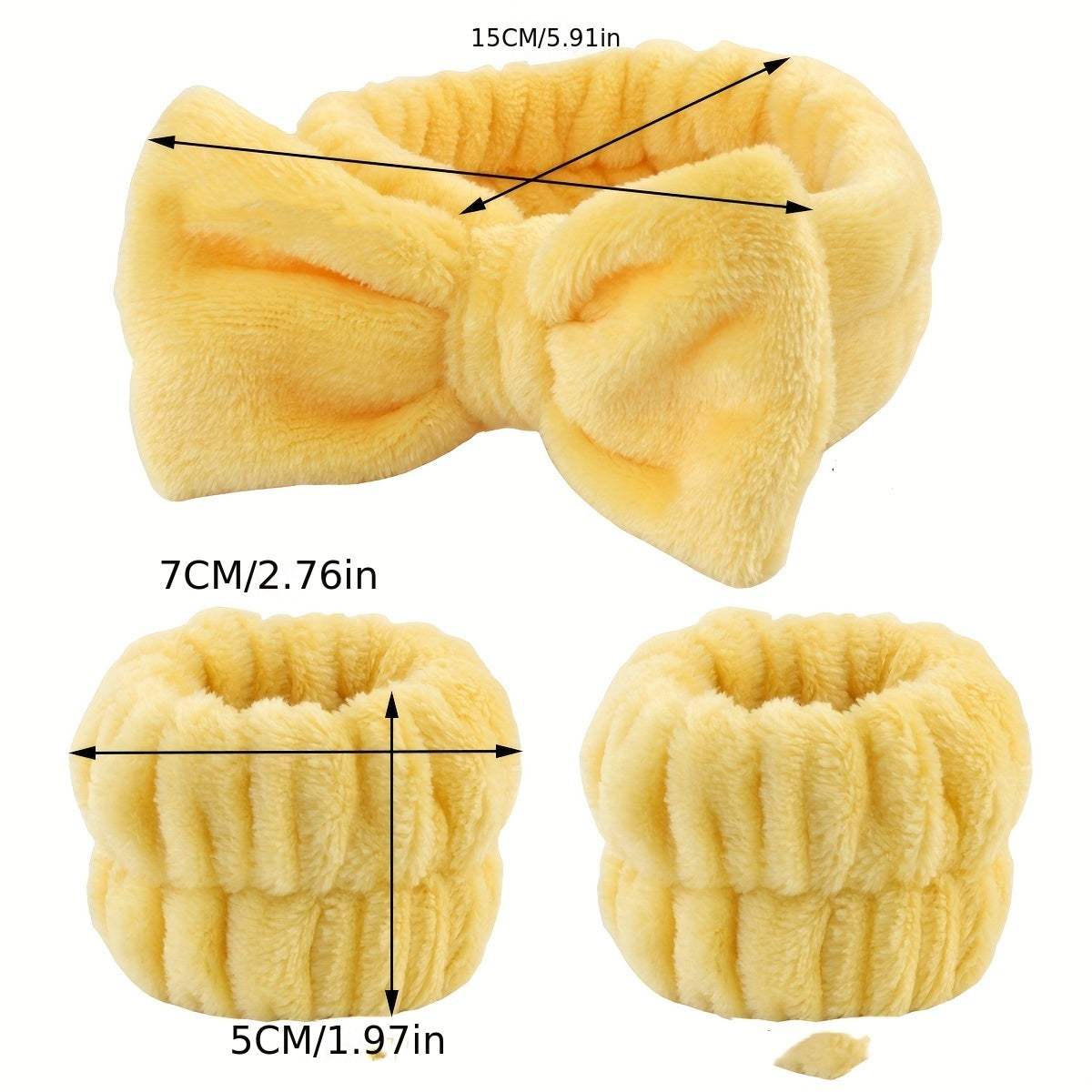 Solid Color Butterfly End Headband Wristband Set Women's Wash Beauty Makeup Headband Wrist Flannel Hair Accessories Headwear Face Wash Headband Wrist Set Plush Elastic Headband Ladies Accessories Set