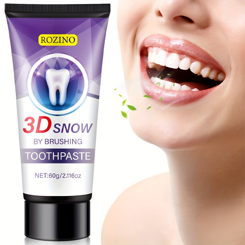 60g ROZINO 3D Snow Whitening Toothpaste for Sensitive Teeth & Bad Breath - Enamel, Gum Protection, Fresh Breath, Basic Cleaning, Moisturizing Formula, Dental Care Essentials, Healthfocused Design, Breathfreshening Ingredients