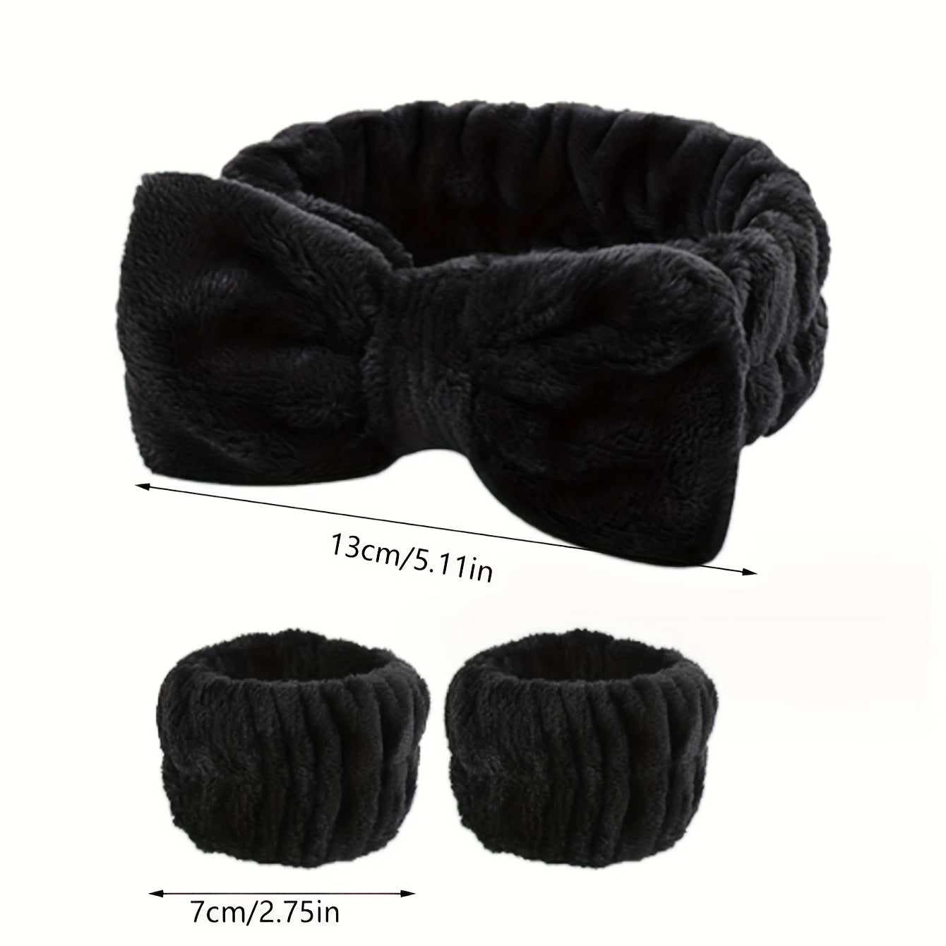 Solid Color Butterfly End Headband Wristband Set Women's Wash Beauty Makeup Headband Wrist Flannel Hair Accessories Headwear Face Wash Headband Wrist Set Plush Elastic Headband Ladies Accessories Set