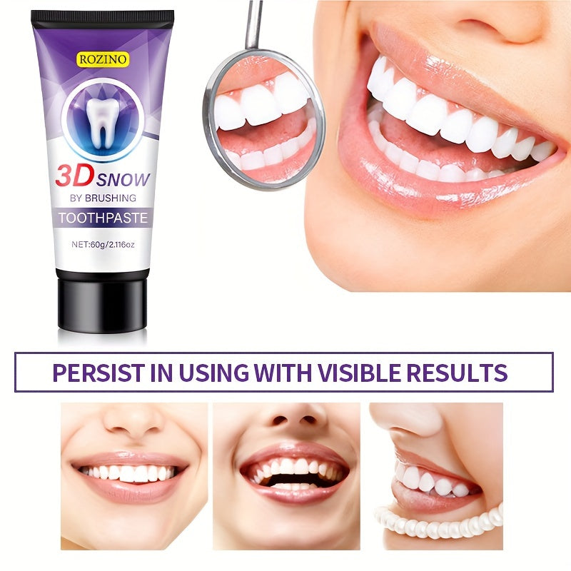 60g ROZINO 3D Snow Whitening Toothpaste for Sensitive Teeth & Bad Breath - Enamel, Gum Protection, Fresh Breath, Basic Cleaning, Moisturizing Formula, Dental Care Essentials, Healthfocused Design, Breathfreshening Ingredients