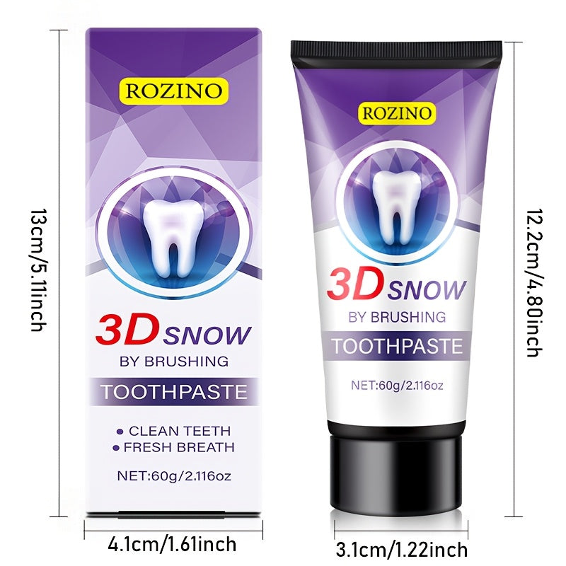 60g ROZINO 3D Snow Whitening Toothpaste for Sensitive Teeth & Bad Breath - Enamel, Gum Protection, Fresh Breath, Basic Cleaning, Moisturizing Formula, Dental Care Essentials, Healthfocused Design, Breathfreshening Ingredients