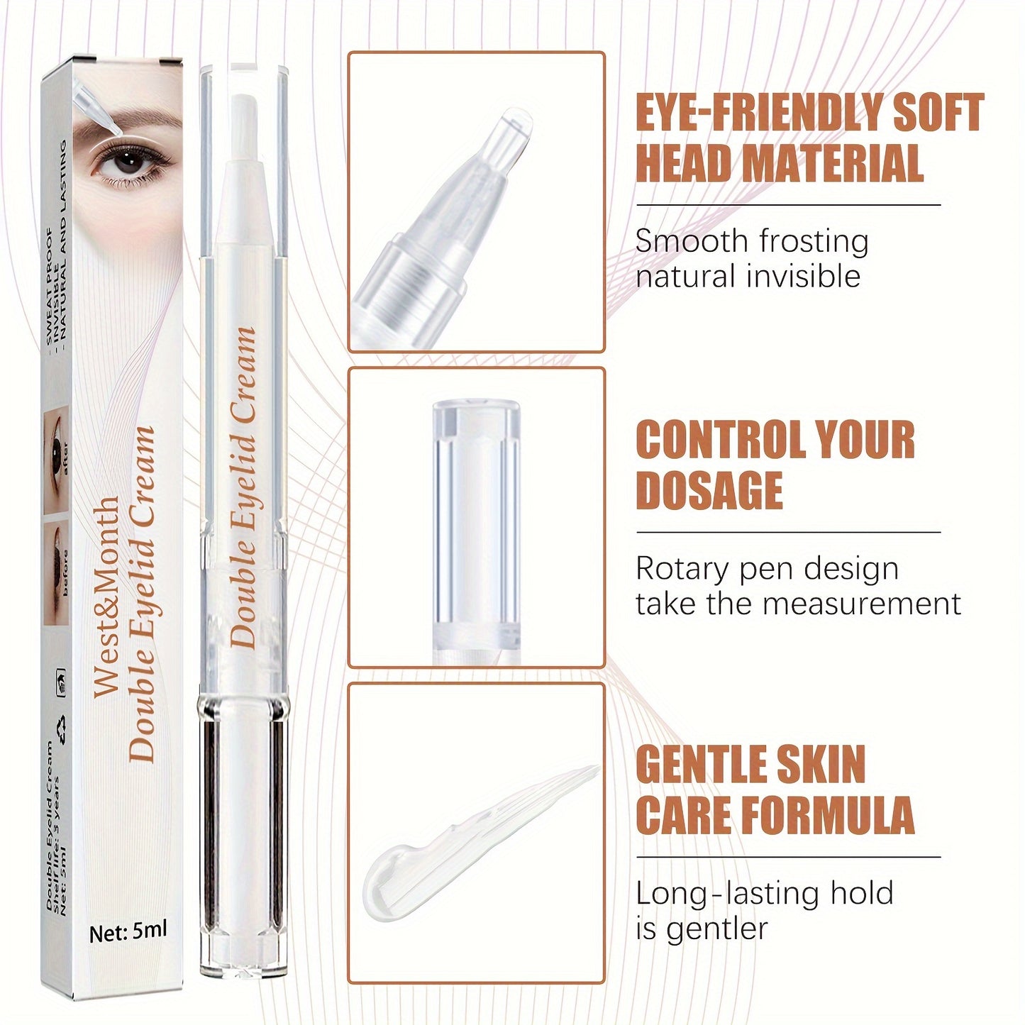 5ml MiracleLift Double Eyelid Setting Cream - Long-Lasting, Waterproof, Quick-Drying Formula for Bigger, Brighter, Traceless Eyes - Invisible Beauty Enhancement
