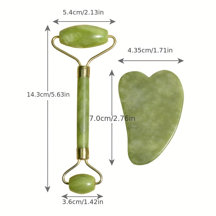 Natural Jade Roller And Gua Sha Set For Face And Body - Promote Natural Beauty - Perfect Gift For Women