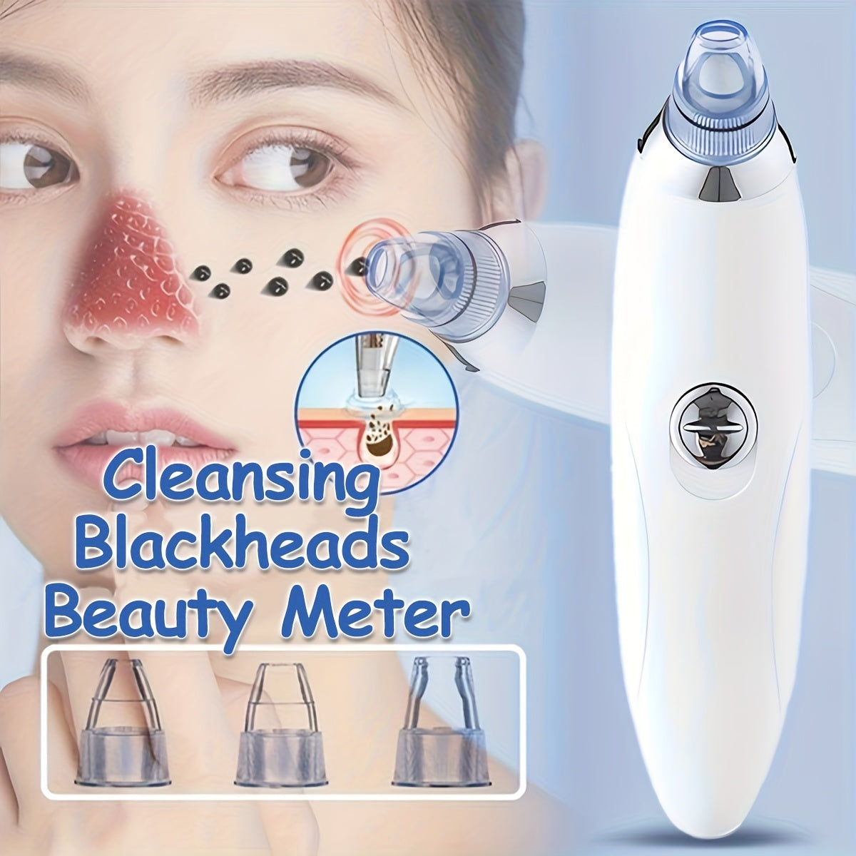 Cleansing Blackheads Beauty Meter, Powerful Portable Facial Pore Cleaner with 4 Probes, Cleansing Blackhead in Gentle and Safe Way without Squeezing Pain for Women and Men. Your Personal Professional Beautician.