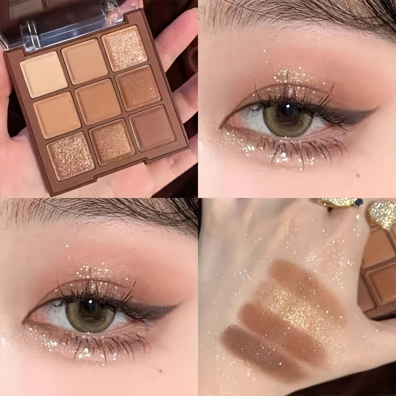 9-Color Autumn/Winter Eyeshadow Palette - Rich Smoky Browns, Radiant Mattes, Lustrous Pearls & Glam Glitter Finishes - Seasonal Beauty Must-have for a Chic Look