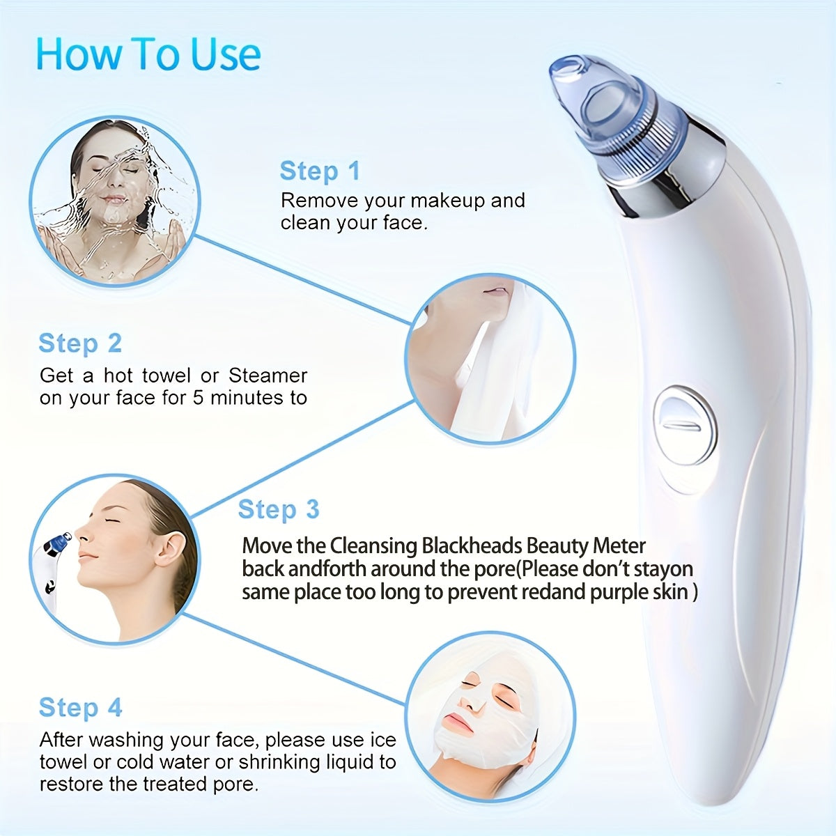 Cleansing Blackheads Beauty Meter, Powerful Portable Facial Pore Cleaner with 4 Probes, Cleansing Blackhead in Gentle and Safe Way without Squeezing Pain for Women and Men. Your Personal Professional Beautician.