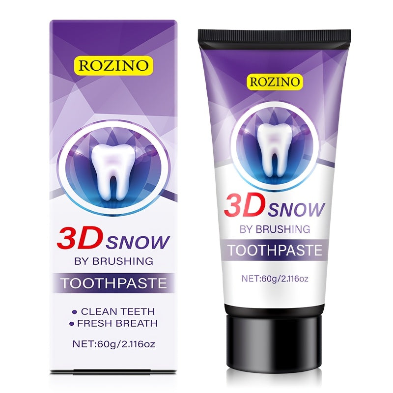 60g ROZINO 3D Snow Whitening Toothpaste for Sensitive Teeth & Bad Breath - Enamel, Gum Protection, Fresh Breath, Basic Cleaning, Moisturizing Formula, Dental Care Essentials, Healthfocused Design, Breathfreshening Ingredients