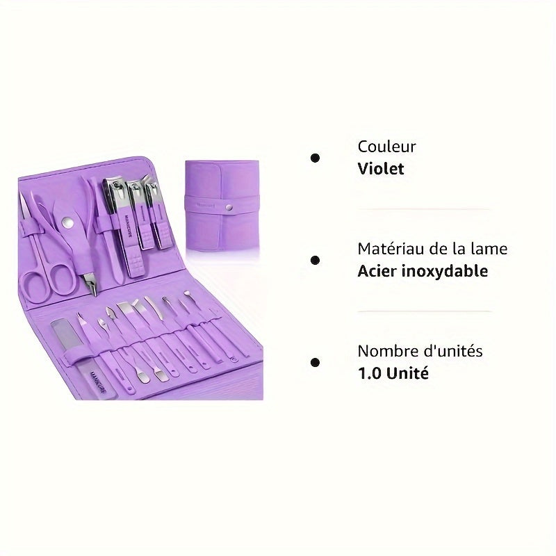 16-Piece Deluxe Stainless Steel Nail Care Set - Professional-Grade Manicure & Pedicure Tools with Straight Edge Clipper, Nail File, Ear Pick, Scissors, and Travel Case - Perfect for Beauty Enthusiasts and On-The-Go Grooming