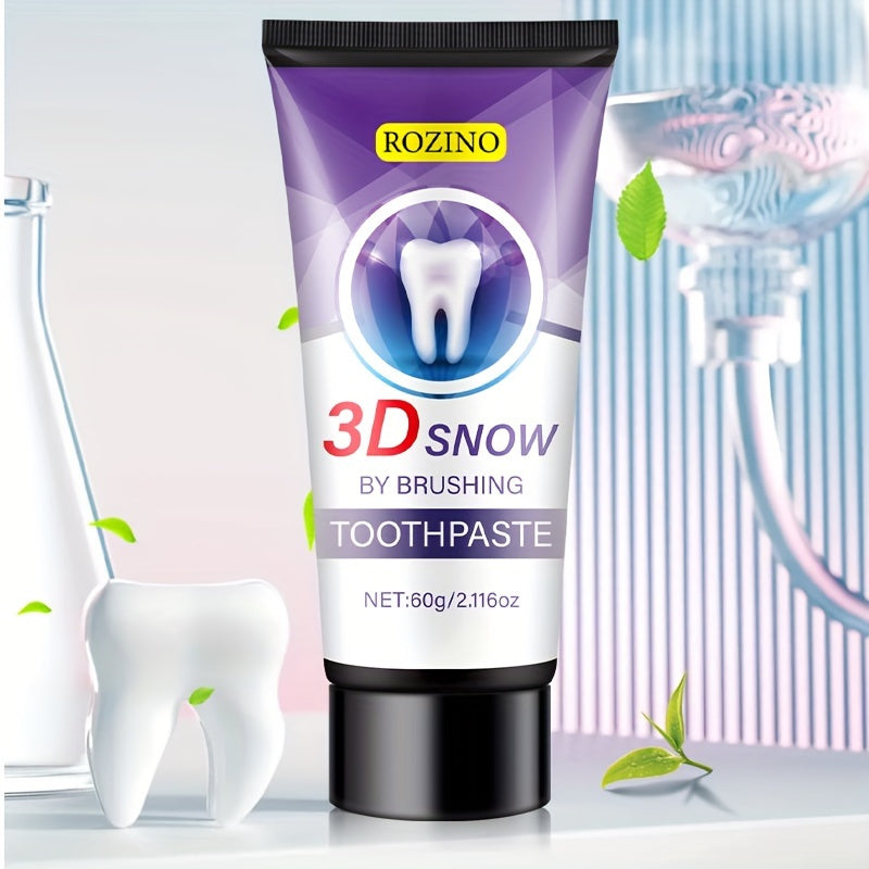 60g ROZINO 3D Snow Whitening Toothpaste for Sensitive Teeth & Bad Breath - Enamel, Gum Protection, Fresh Breath, Basic Cleaning, Moisturizing Formula, Dental Care Essentials, Healthfocused Design, Breathfreshening Ingredients