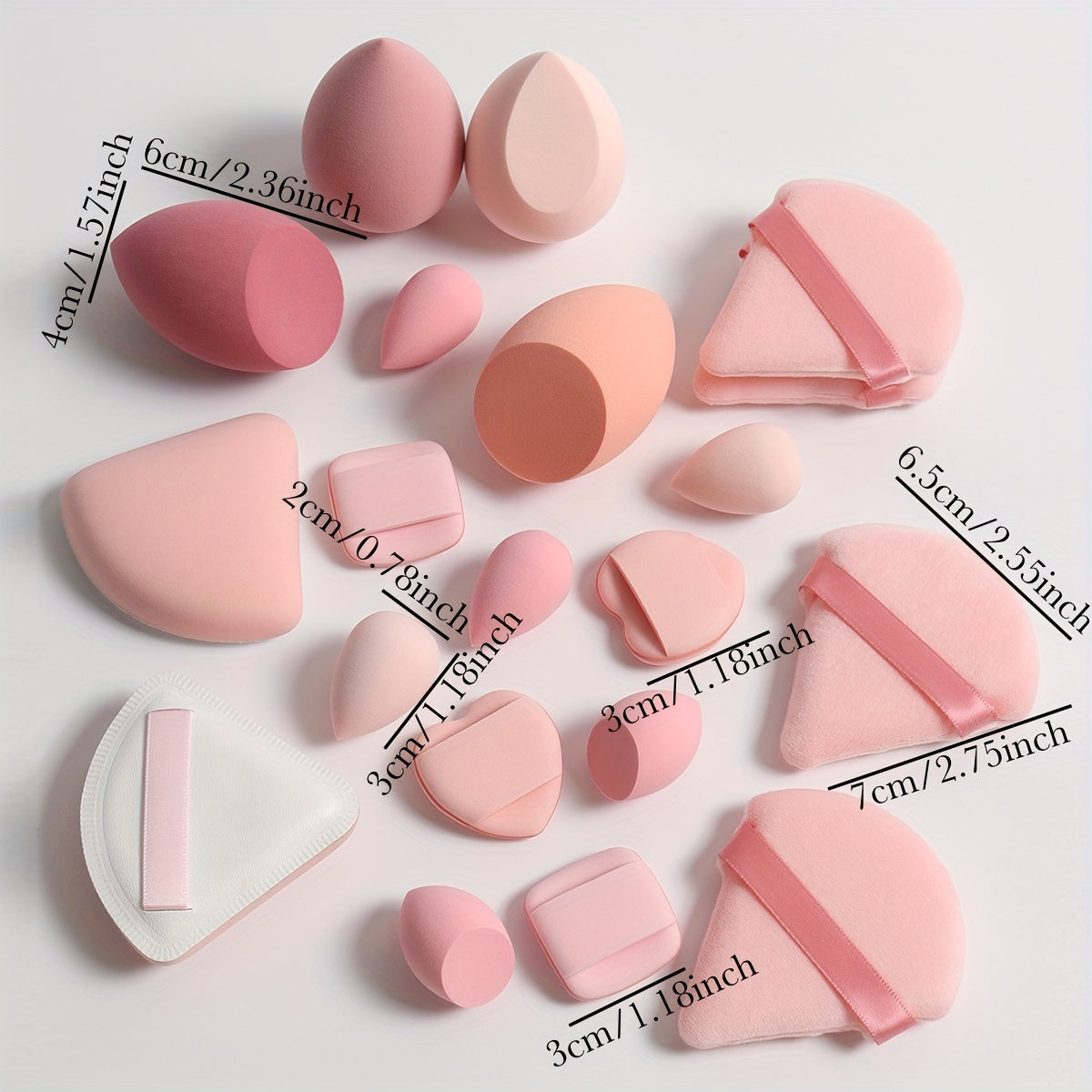 A 20pcs Candy Set, Including 2 Cushion Puffs, 4 Loose Powder Puffs, 4 Makeup Sponges, 6 Mini Makeup Sponges, And 4 Mini Cushion Puffs. These Beauty Sponges Are Perfect for Blending BB Cream, Foundation, And Concealer, Especia