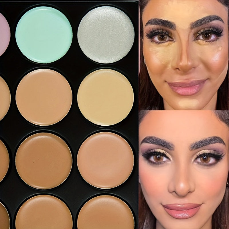 15-Color Waterproof Concealer Palette Pro - Full Coverage Foundation for Acne, Dark Circles, Freckles, Scars, Brightening, Contouring, and Isolation with Free Beauty Egg Brush