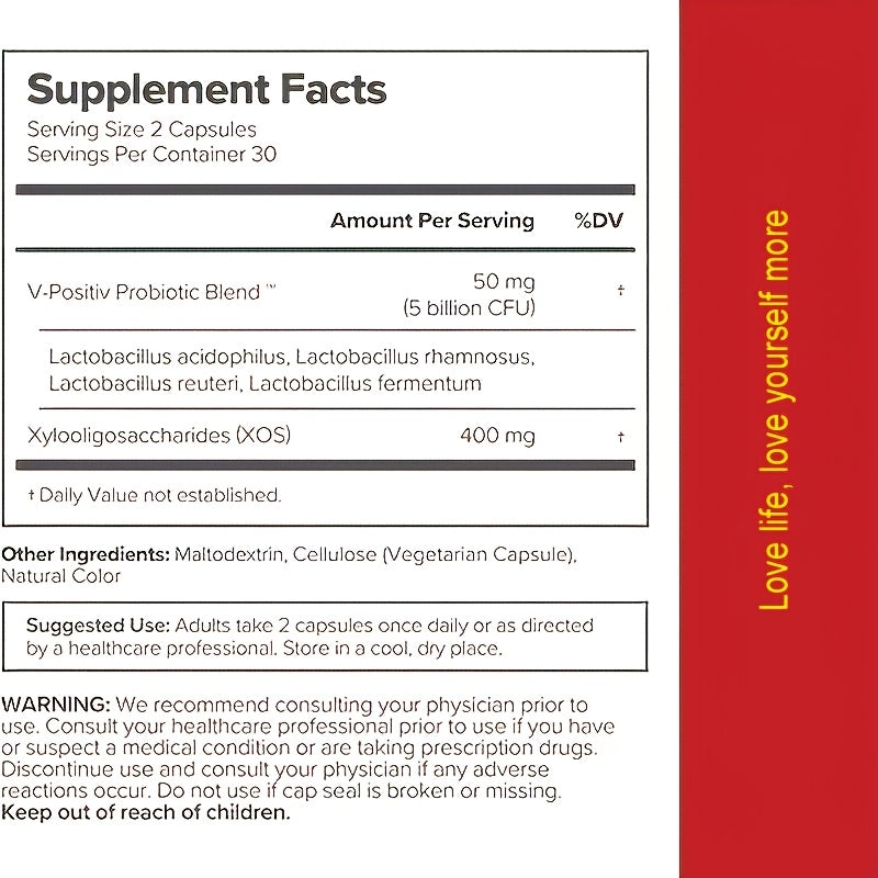 Women's Probiotics, Daily Care, New Upgrade - Love Yourself More, Multiple Probiotic Strains Regulate Normal Daily Activities, Care for Yourself, 60 Vegetable Capsules, Multiple Strains Daily Care, Promote Digestive Health an