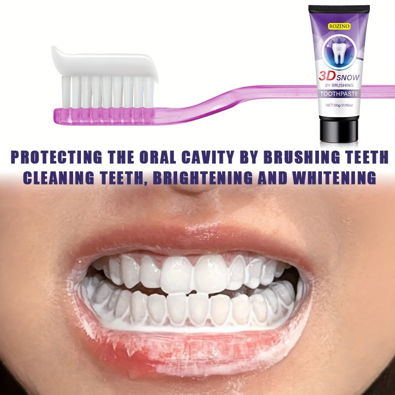 60g ROZINO 3D Snow Whitening Toothpaste for Sensitive Teeth & Bad Breath - Enamel, Gum Protection, Fresh Breath, Basic Cleaning, Moisturizing Formula, Dental Care Essentials, Healthfocused Design, Breathfreshening Ingredients