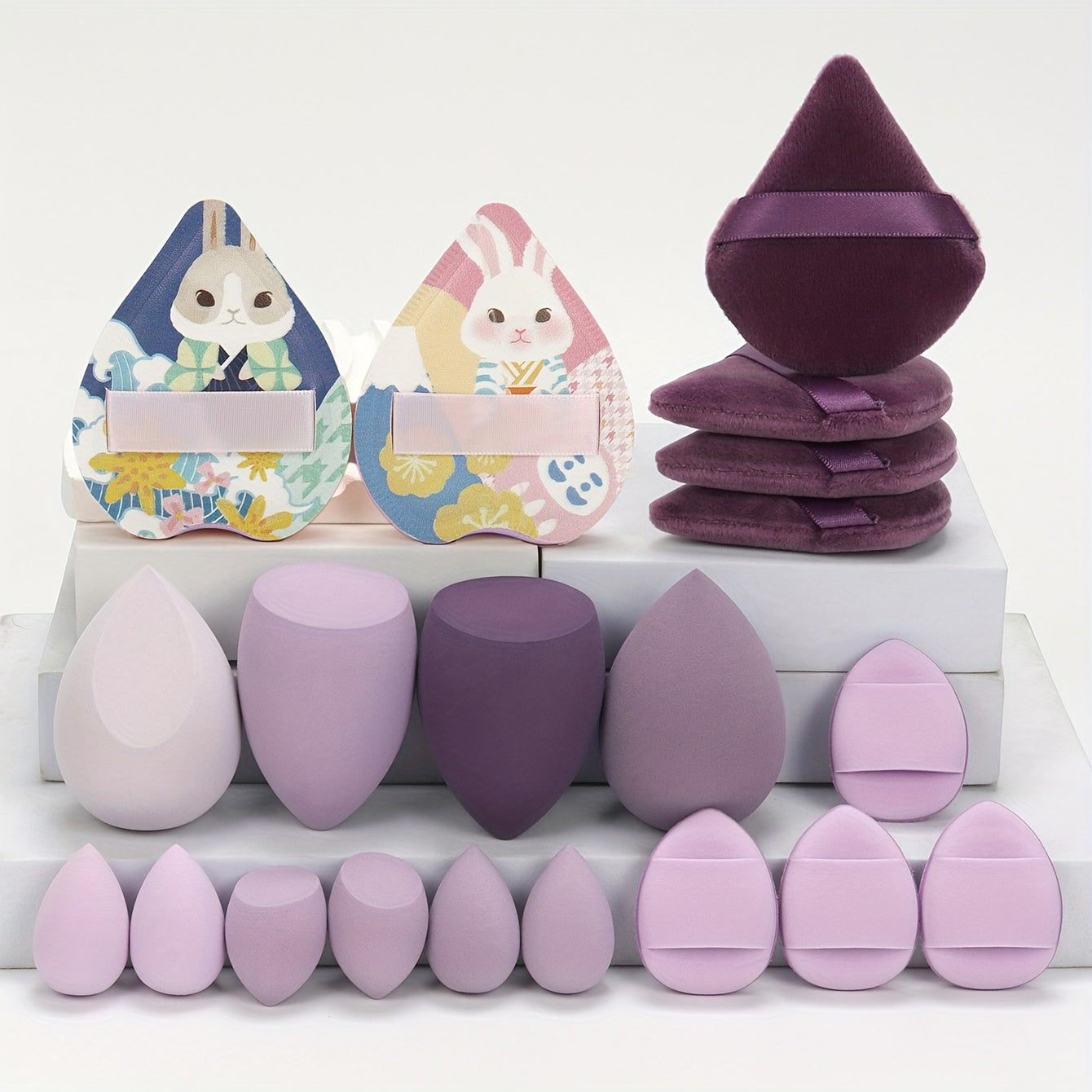 A 20pcs Candy Set, Including 2 Cushion Puffs, 4 Loose Powder Puffs, 4 Makeup Sponges, 6 Mini Makeup Sponges, And 4 Mini Cushion Puffs. These Beauty Sponges Are Perfect for Blending BB Cream, Foundation, And Concealer, Especia