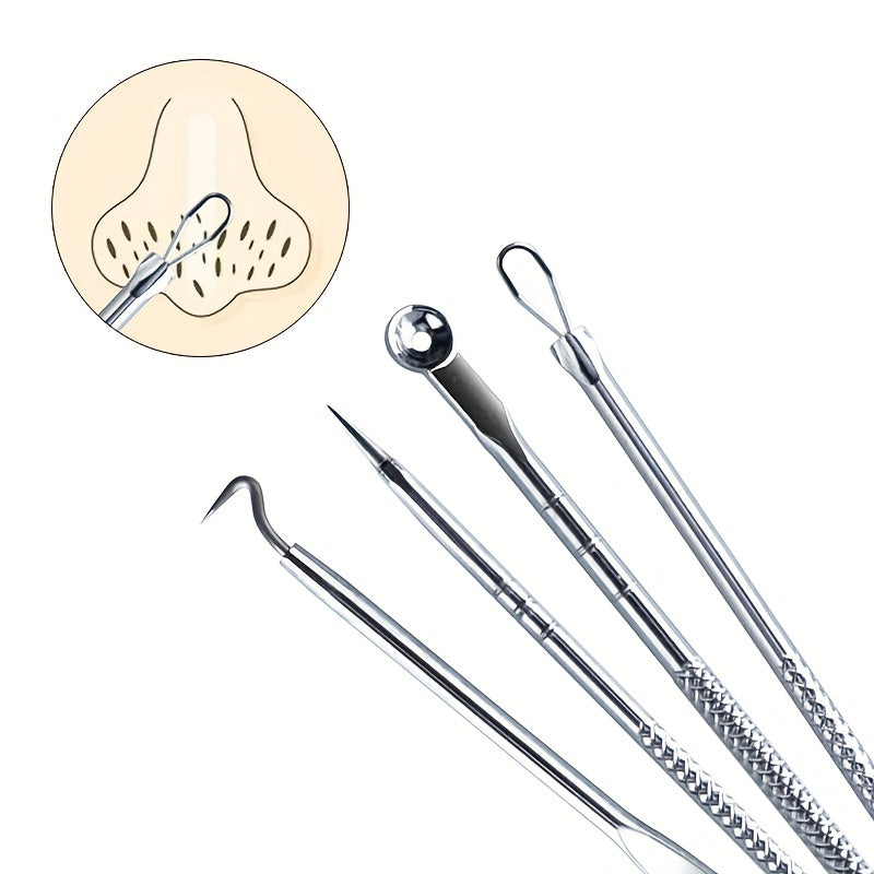 [Blackhead Remover] 4pcs/set Blackhead Needle | Black Spot Pimple Blemish Remover Light Beige Care Women Beauty Pore Cleanser Needle Hook
