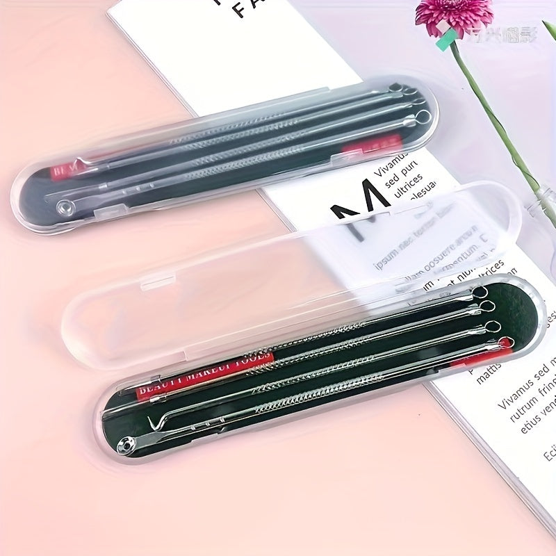 [Blackhead Remover] 4pcs/set Blackhead Needle | Black Spot Pimple Blemish Remover Light Beige Care Women Beauty Pore Cleanser Needle Hook