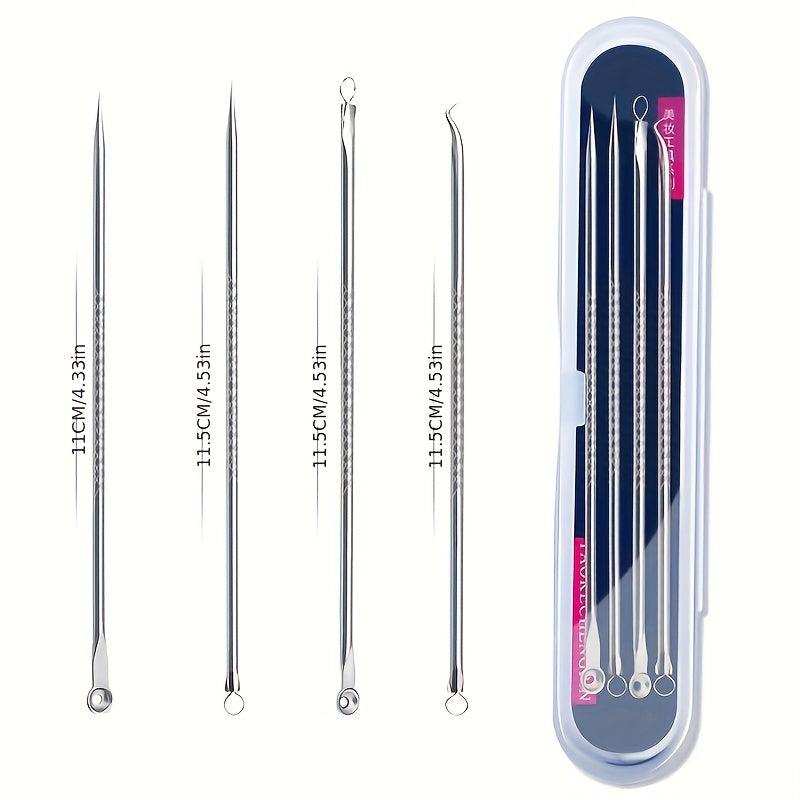 [Blackhead Remover] 4pcs/set Blackhead Needle | Black Spot Pimple Blemish Remover Light Beige Care Women Beauty Pore Cleanser Needle Hook
