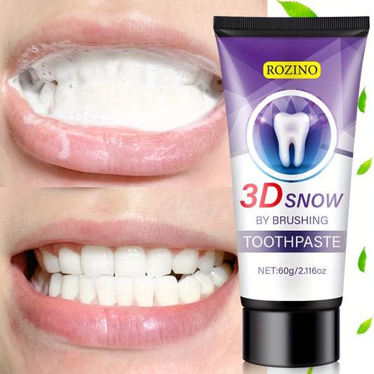 60g ROZINO 3D Snow Whitening Toothpaste for Sensitive Teeth & Bad Breath - Enamel, Gum Protection, Fresh Breath, Basic Cleaning, Moisturizing Formula, Dental Care Essentials, Healthfocused Design, Breathfreshening Ingredients