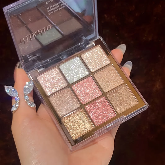 9 Colors Eyeshadow Palette Glitter Sparkling Sequin Finish Highlighter Eyeshadow Rose Pinkish Color Tone Eyeshadow For Christmas Halloween Beauty Makeup For Music Festival