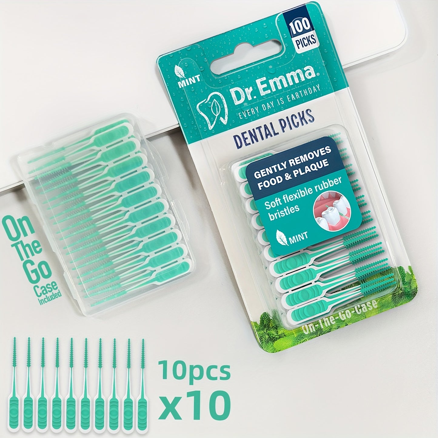 100pcs/Pack Soft Rubberized Dental Picks Mint Brush Picks, Floss Interdental Brush Cleaners, Single Oral Health Interspace Brush, Stubborn Stains Removal, Orthodontic Dental Toothbrush Braces Cleaning Toothbrush travel must h