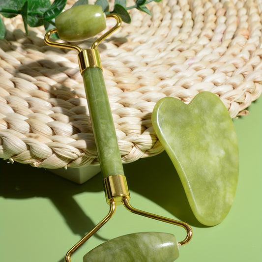 Natural Jade Roller And Gua Sha Set For Face And Body - Promote Natural Beauty - Perfect Gift For Women