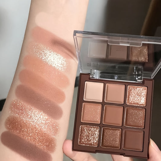 9-Color Autumn/Winter Eyeshadow Palette - Rich Smoky Browns, Radiant Mattes, Lustrous Pearls & Glam Glitter Finishes - Seasonal Beauty Must-have for a Chic Look